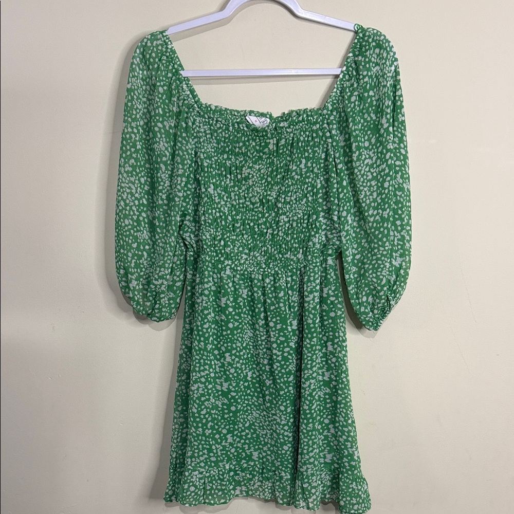 Sienna Sky Green Floral Puff Sleeve Square Neck Mini Dress
